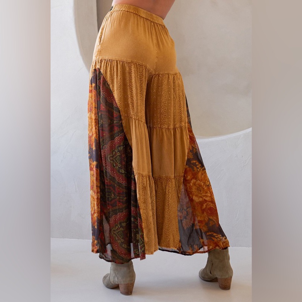 Chic Tan Patchwork Wide-Leg Pants Nwot! - image 2